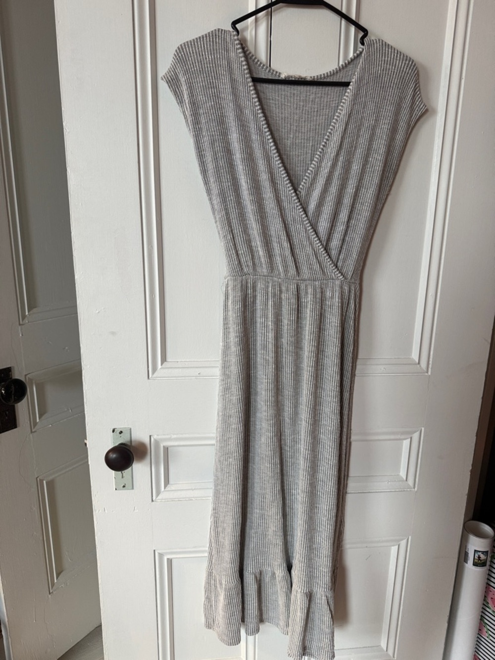 Caution To The Wind Sleeveless Light Gray Ribbed Maxi Dress